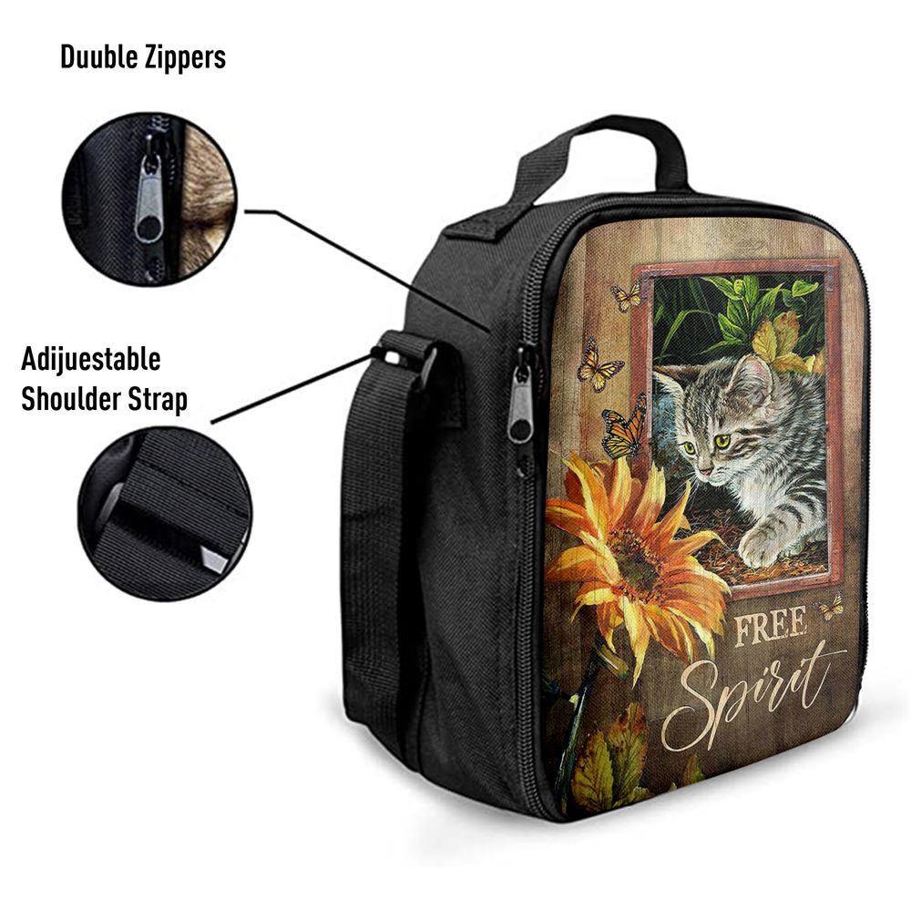 Sunflower Butterfly Cat Free Spirit Lunch Bag - Christian Art, Bible Verse Lunch Bag For Men And Women