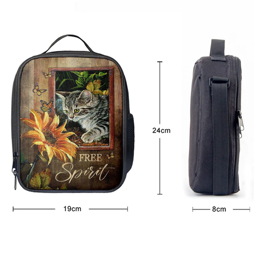 Sunflower Butterfly Cat Free Spirit Lunch Bag - Christian Art, Bible Verse Lunch Bag For Men And Women