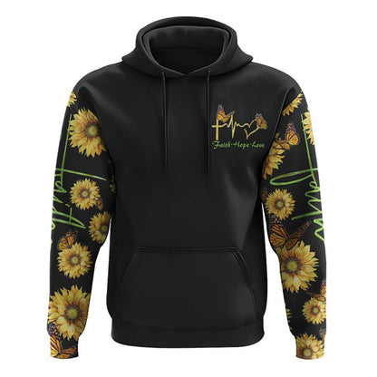 Sunflower Butterfly Faith Smoke All Over Print 3D Hoodie, Christian Hoodie, Christian Sweatshirt, Bible Verse Shirt