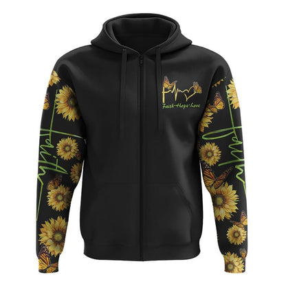 Sunflower Butterfly Faith Smoke All Over Print 3D Hoodie, Christian Hoodie, Christian Sweatshirt, Bible Verse Shirt