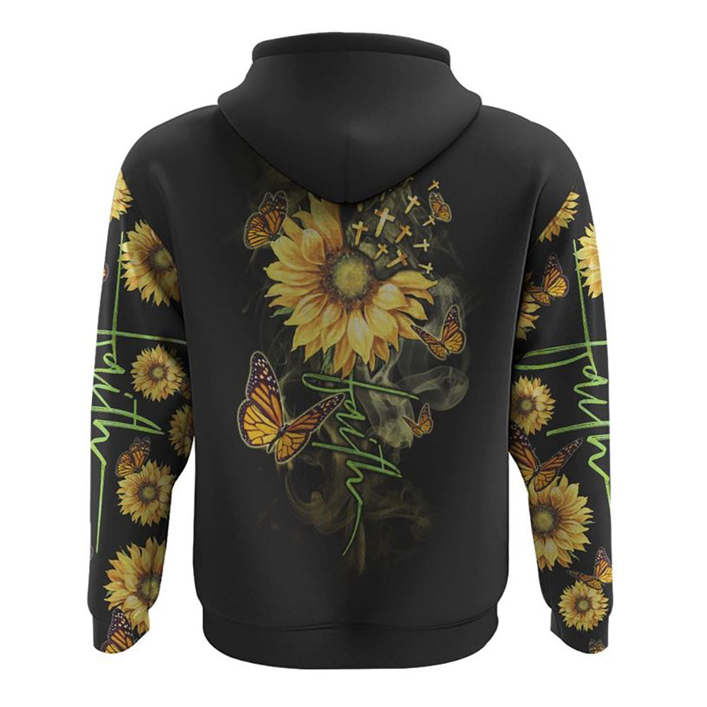 Sunflower Butterfly Faith Smoke All Over Print 3D Hoodie, Christian Hoodie, Christian Sweatshirt, Bible Verse Shirt