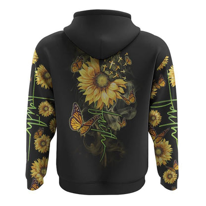 Sunflower Butterfly Faith Smoke All Over Print 3D Hoodie, Christian Hoodie, Christian Sweatshirt, Bible Verse Shirt
