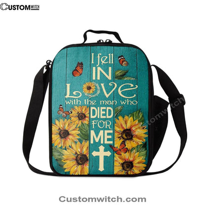 Sunflower Butterfly I Fell In Love With The Man Who Died For Me Lunch Bag - Christian Art, Bible Verse Lunch Bag For Men And Women