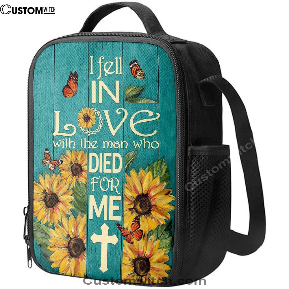Sunflower Butterfly I Fell In Love With The Man Who Died For Me Lunch Bag - Christian Art, Bible Verse Lunch Bag For Men And Women