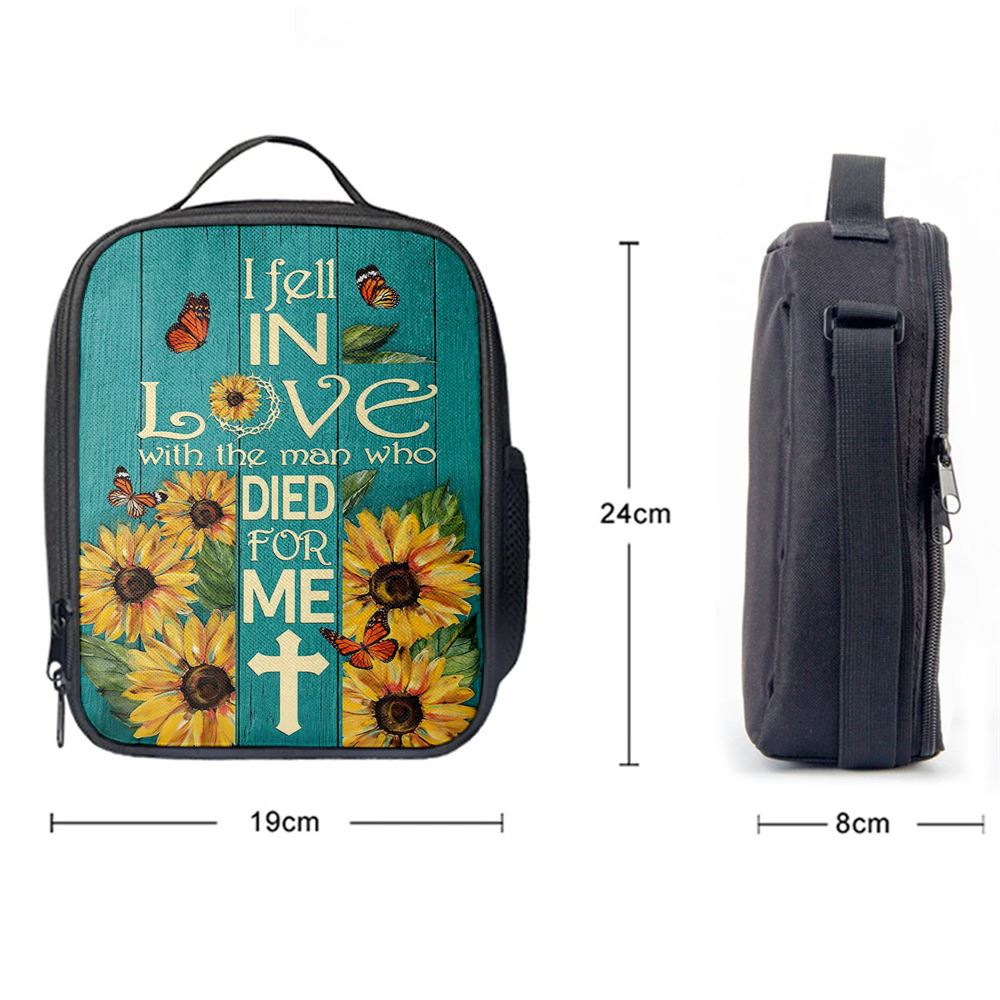 Sunflower Butterfly I Fell In Love With The Man Who Died For Me Lunch Bag - Christian Art, Bible Verse Lunch Bag For Men And Women