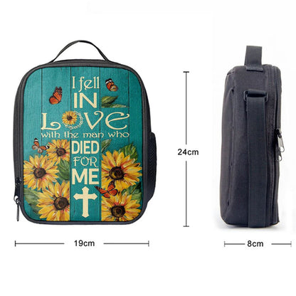 Sunflower Butterfly I Fell In Love With The Man Who Died For Me Lunch Bag - Christian Art, Bible Verse Lunch Bag For Men And Women