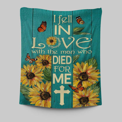 Sunflower Butterfly I Fell In Love With The Man Who Died For Me Tapestry Art - Christian Art - Bible Verse Wall Art - Religious Home Decor