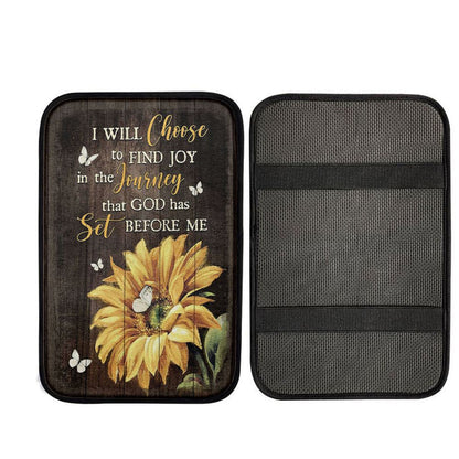 Sunflower Butterfly I Will Choose To Find Joy In The Journey Car Center Console Cover, Religious Car Interior Accessories