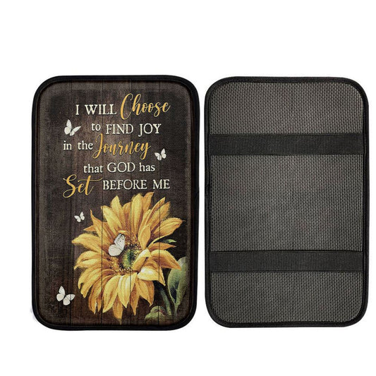 Sunflower Butterfly I Will Choose To Find Joy In The Journey Car Center Console Cover, Religious Car Interior Accessories