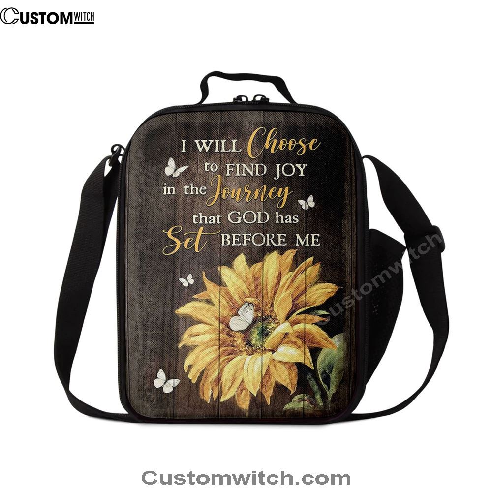 Sunflower Butterfly I Will Choose To Find Joy In The Journey Lunch Bag - Christian Art, Bible Verse Lunch Bag For Men And Women