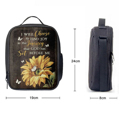 Sunflower Butterfly I Will Choose To Find Joy In The Journey Lunch Bag - Christian Art, Bible Verse Lunch Bag For Men And Women