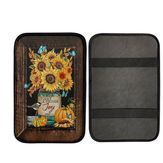 Sunflower Butterfly Today I Choose Joy Car Center Console Cover, Religious Car Interior Accessories