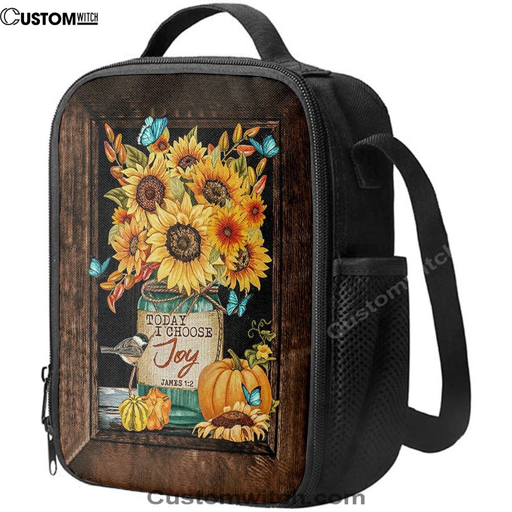 Sunflower Butterfly Today I Choose Joy Lunch Bag For Men And Women, Spiritual Christian Lunch Box For School, Work