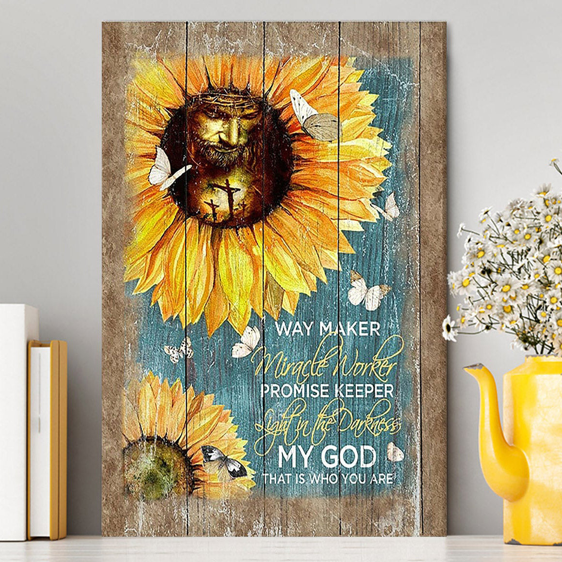 Sunflower Butterfly Way Maker Promise Keeper My Savior Canvas Art - Christian Art - Bible Verse Wall Art - Religious Home Decor