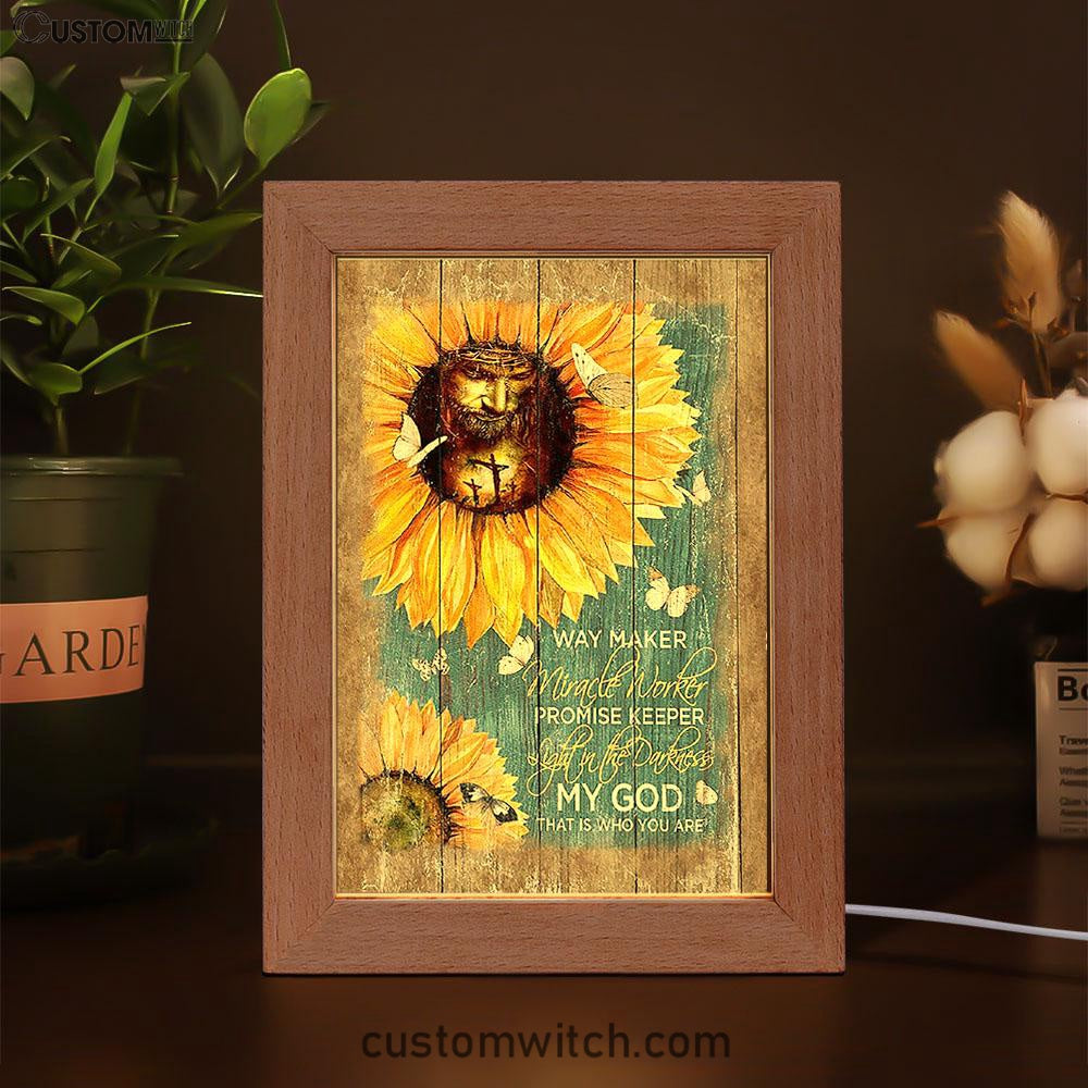 Sunflower Butterfly Way Maker Promise Keeper My Savior Frame Lamp Art - Christian Art - Bible Verse Art - Religious Home Decor