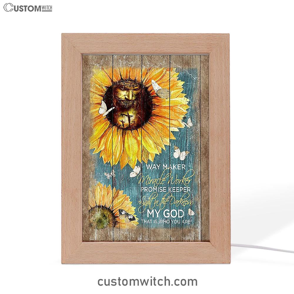 Sunflower Butterfly Way Maker Promise Keeper My Savior Frame Lamp Art - Christian Art - Bible Verse Art - Religious Home Decor