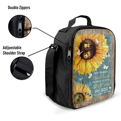 Sunflower Butterfly Way Maker Promise Keeper My Savior Lunch Bag For Men And Women, Spiritual Christian Lunch Box For School, Work