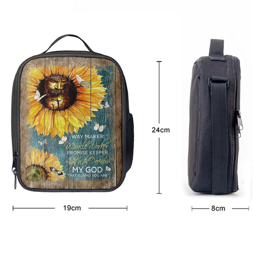 Sunflower Butterfly Way Maker Promise Keeper My Savior Lunch Bag For Men And Women, Spiritual Christian Lunch Box For School, Work