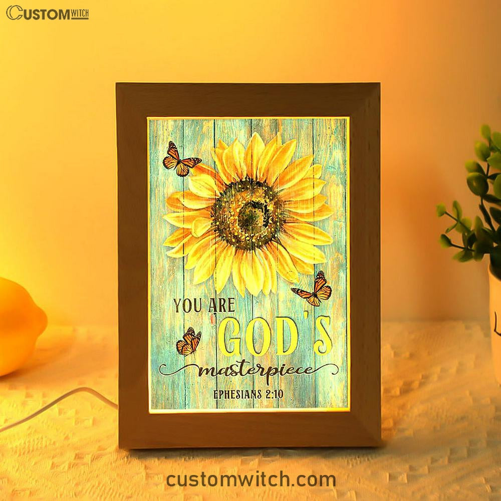 Sunflower Butterfly You Are God's Masterpiece Frame Lamp Print - Inspirational Frame Lamp Art - Christian Art Home Decor