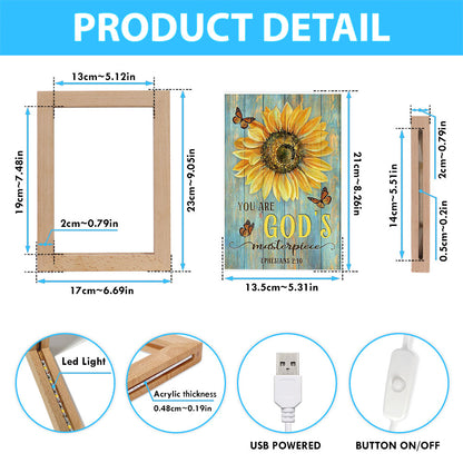 Sunflower Butterfly You Are God's Masterpiece Frame Lamp Print - Inspirational Frame Lamp Art - Christian Art Home Decor