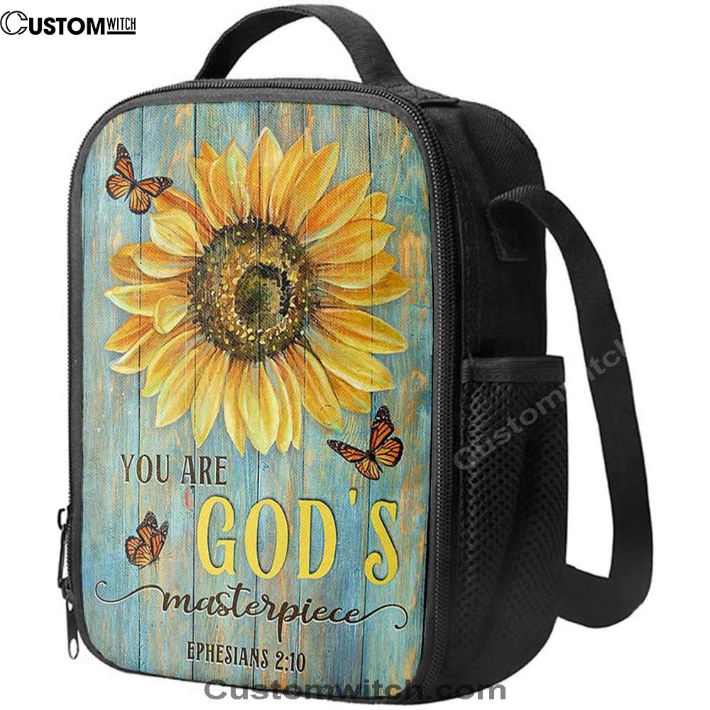 Sunflower Butterfly You Are God's Masterpiece Lunch Bag For Men And Women, Spiritual Christian Lunch Box For School, Work