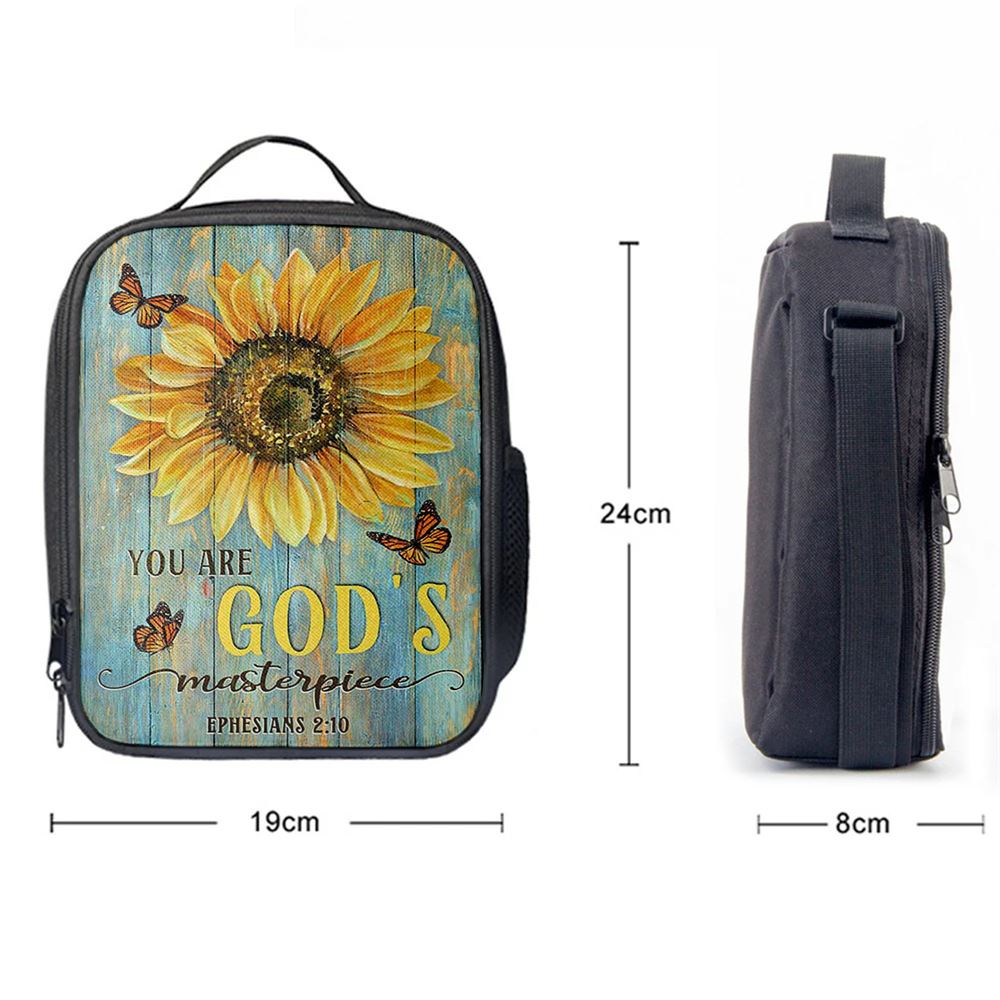 Sunflower Butterfly You Are God's Masterpiece Lunch Bag For Men And Women, Spiritual Christian Lunch Box For School, Work