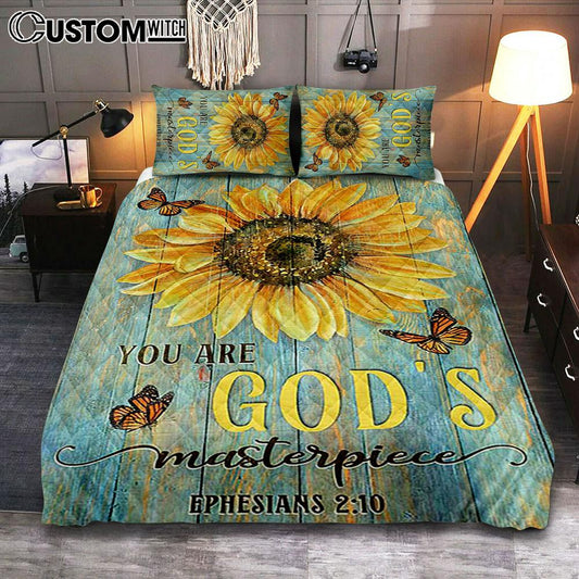 Sunflower Butterfly You Are God's Masterpiece Quilt Bedding Set Print - Inspirational Quilt Bedding Set Art - Christian Bedroom Home Decor