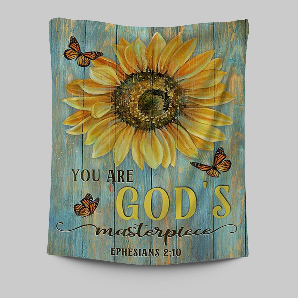 Sunflower Butterfly You Are God's Masterpiece Tapestry Print - Inspirational Tapestry Art - Christian Wall Art Home Decor