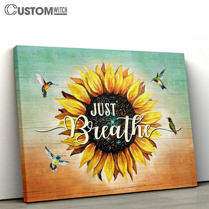 Sunflower Cardinal Just Breathe Canvas Wall Art - Bible Verse Canvas - Religious Prints