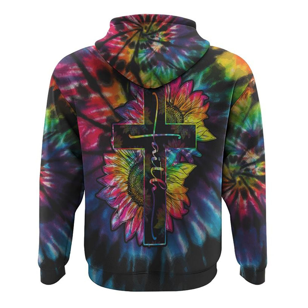 Sunflower Cross Full Tie Dye Faith All Over Print 3D Hoodie, Christian Hoodie, Christian Sweatshirt, Bible Verse Shirt