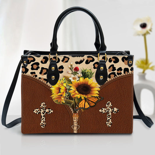Sunflower Cross Leather Handbag 1, Religious Gifts For Women, Women Pu Leather Bag