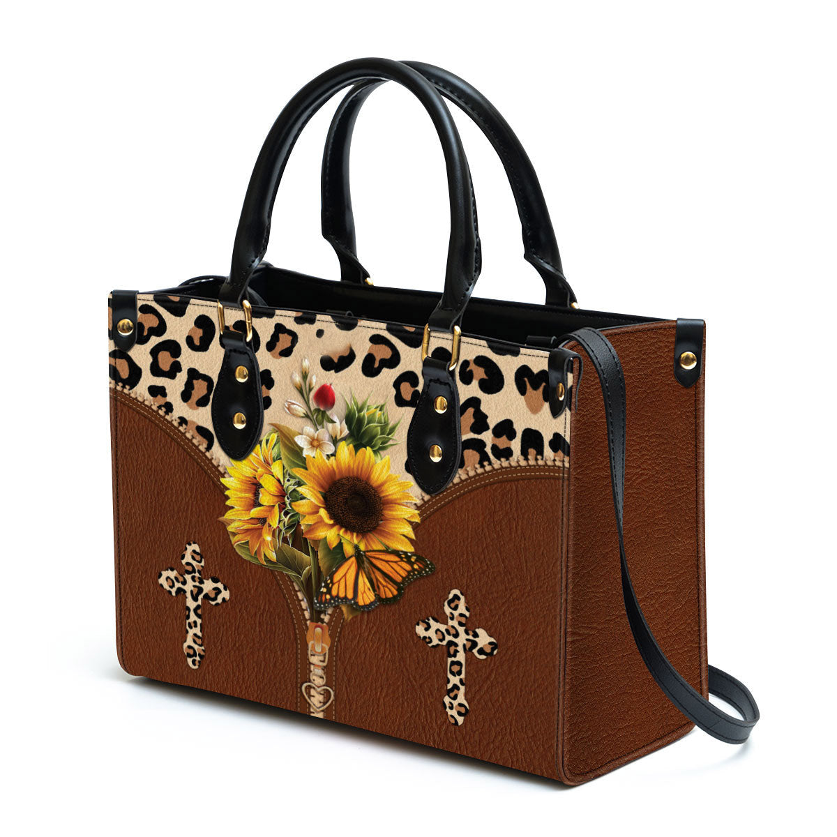 Sunflower Cross Leather Handbag 1, Religious Gifts For Women, Women Pu Leather Bag