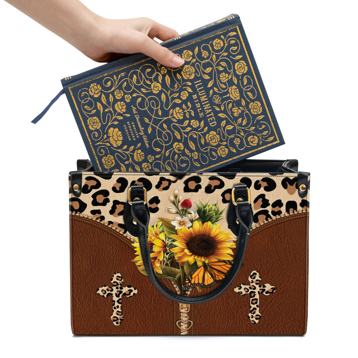 Sunflower Cross Leather Handbag 1, Religious Gifts For Women, Women Pu Leather Bag