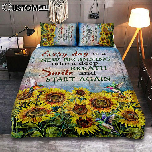 Sunflower Every Day Is A New Beginning Quilt Bedding Set Art - Christian Art - Bible Verse Bedroom - Religious Home Decor