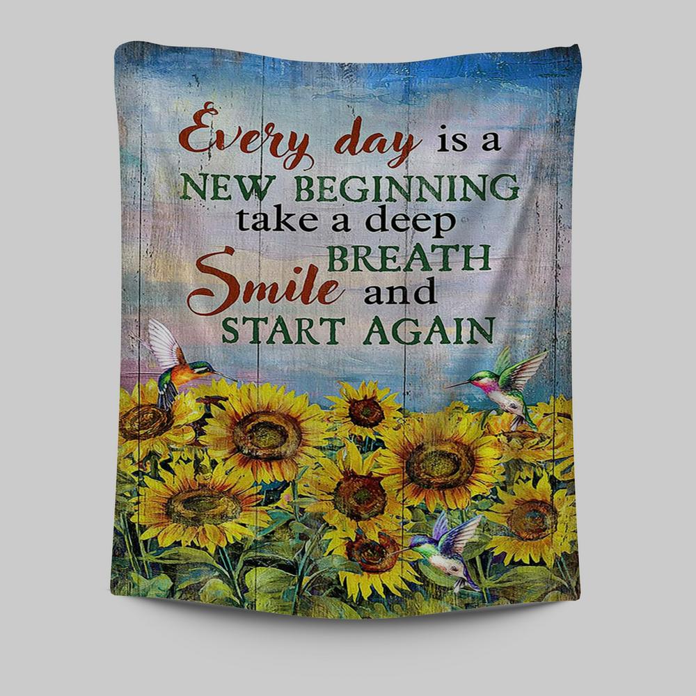 Sunflower Every Day Is A New Beginning Tapestry Art - Christian Art - Bible Verse Wall Art - Religious Home Decor