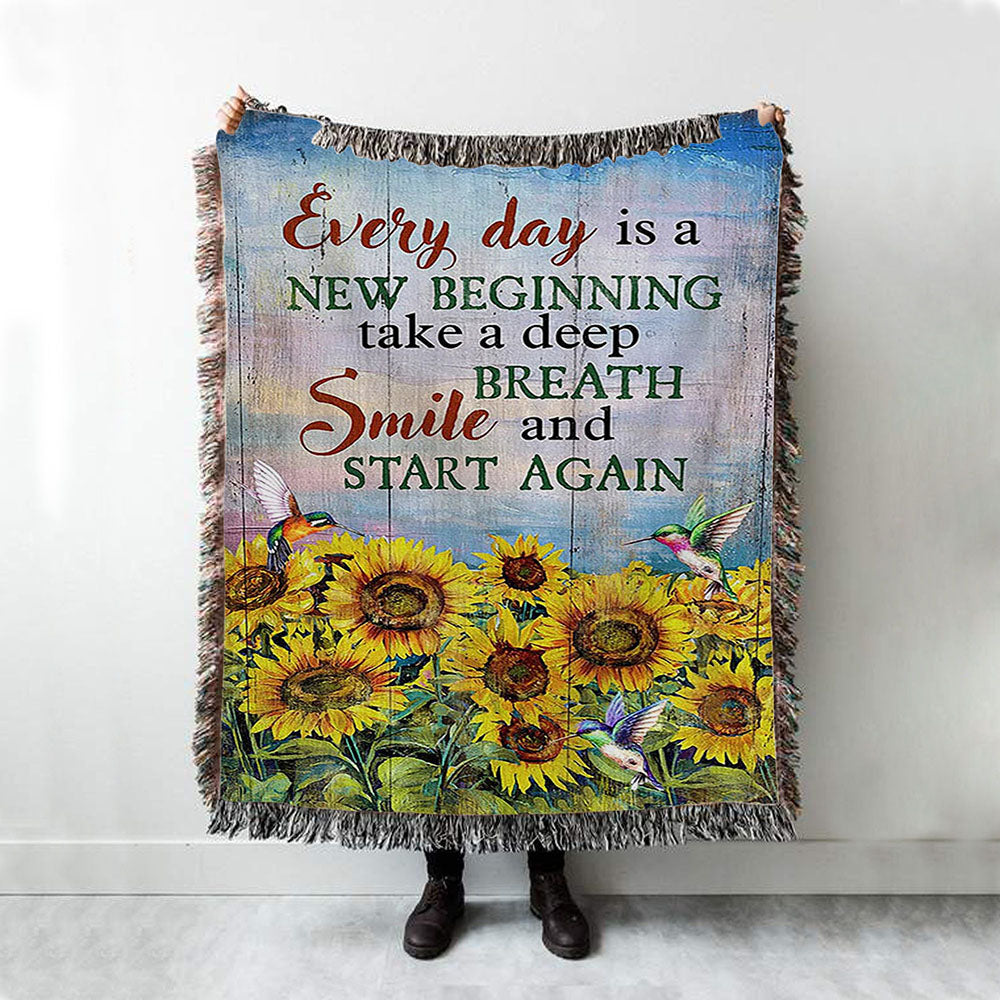 Sunflower Every Day Is A New Beginning Woven Blanket Art - Christian Art - Bible Verse Throw Blanket - Religious Home Decor