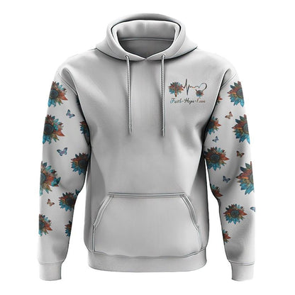 Sunflower Faith Butterfly All Over Print 3D Hoodie, Christian Hoodie, Christian Sweatshirt, Bible Verse Shirt