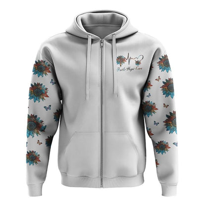 Sunflower Faith Butterfly All Over Print 3D Hoodie, Christian Hoodie, Christian Sweatshirt, Bible Verse Shirt