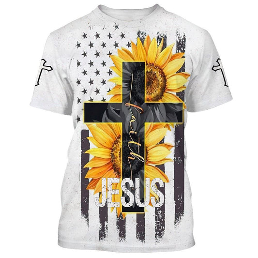 Sunflower Faith Cross All Over Print 3D T Shirt For Men And Women, Christian T-Shirt, Faith Shirt