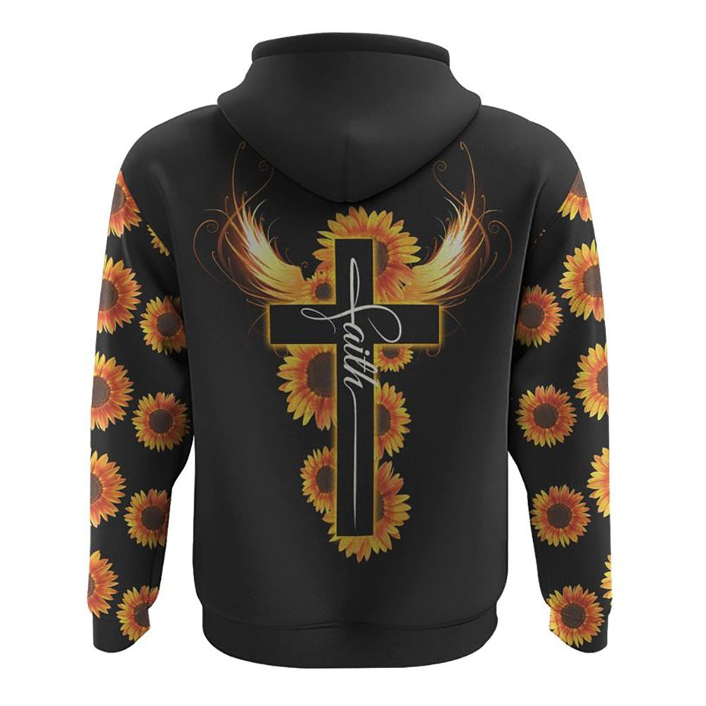 Sunflower Faith Cross Light Wings All Over Print 3D Hoodie, Christian Hoodie, Christian Sweatshirt, Bible Verse Shirt