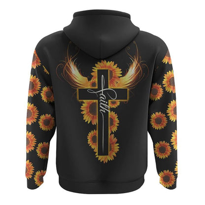 Sunflower Faith Cross Light Wings All Over Print 3D Hoodie, Christian Hoodie, Christian Sweatshirt, Bible Verse Shirt