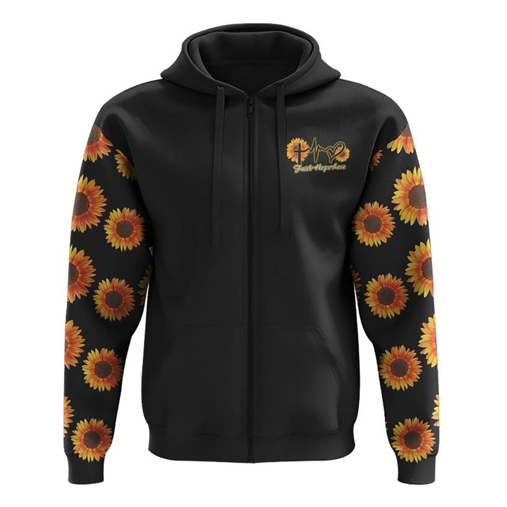Sunflower Faith Cross Light Wings All Over Print 3D Hoodie, Christian Hoodie, Christian Sweatshirt, Bible Verse Shirt