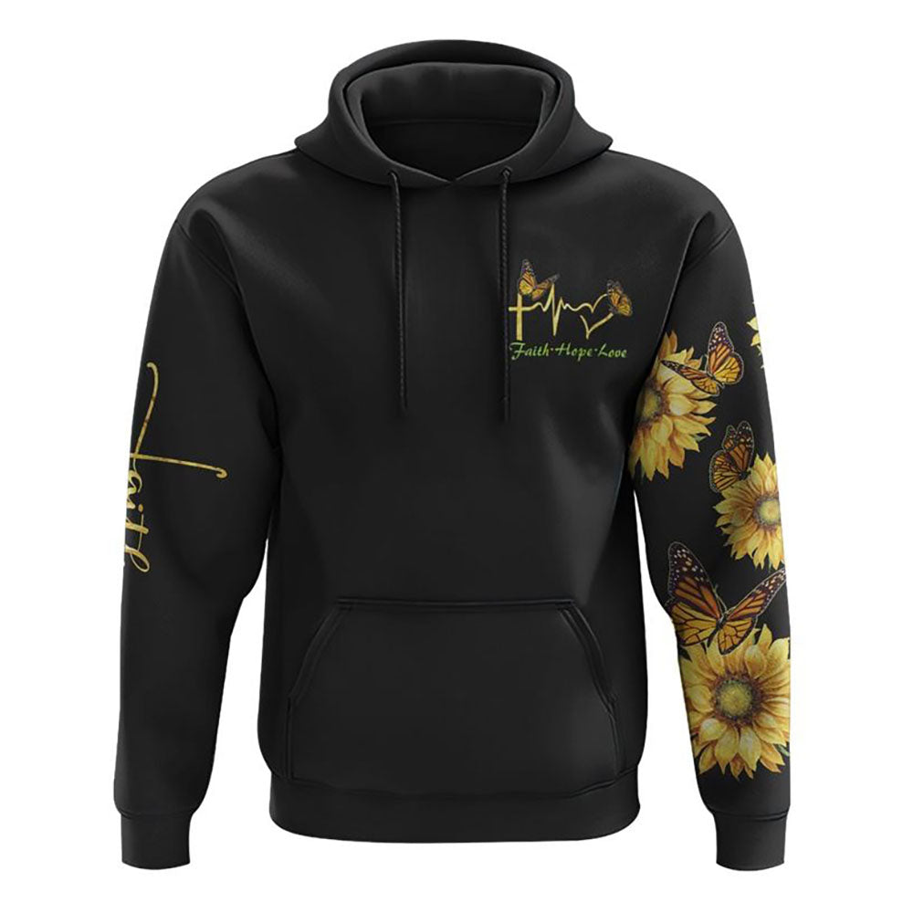 Sunflower Faith Cross Painting All Over Print 3D Hoodie, Christian Hoodie, Christian Sweatshirt, Bible Verse Shirt