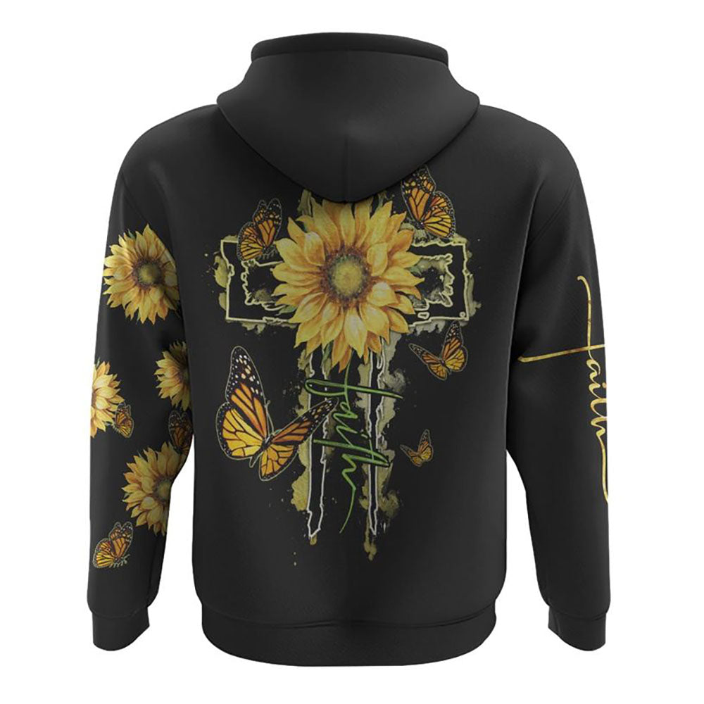 Sunflower Faith Cross Painting All Over Print 3D Hoodie, Christian Hoodie, Christian Sweatshirt, Bible Verse Shirt