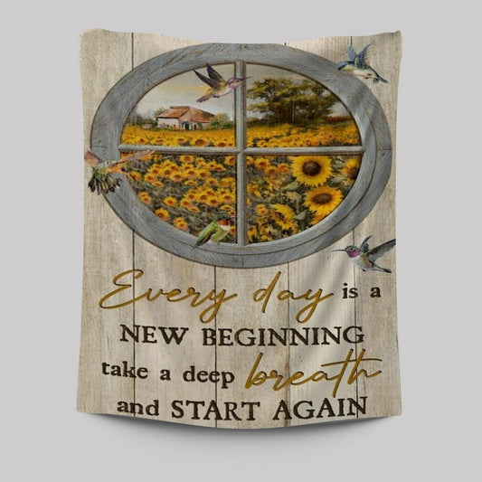 Sunflower Garden, Hummingbirds, Circle Window, Everyday Is A New Beginning Tapestry