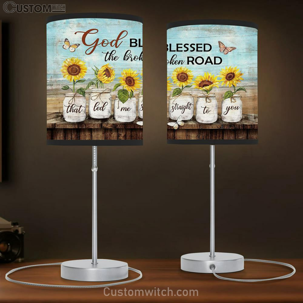 Sunflower God Blessed The Road That Led Me To You Table Lamb Art - Bible Verse Lamb Gift - Christian Bedroom Decor