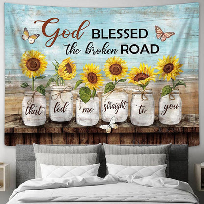 Sunflower God Blessed The Road That Led Me To You Tapestry Art - Bible Verse Wall Art - Wall Decor Christian