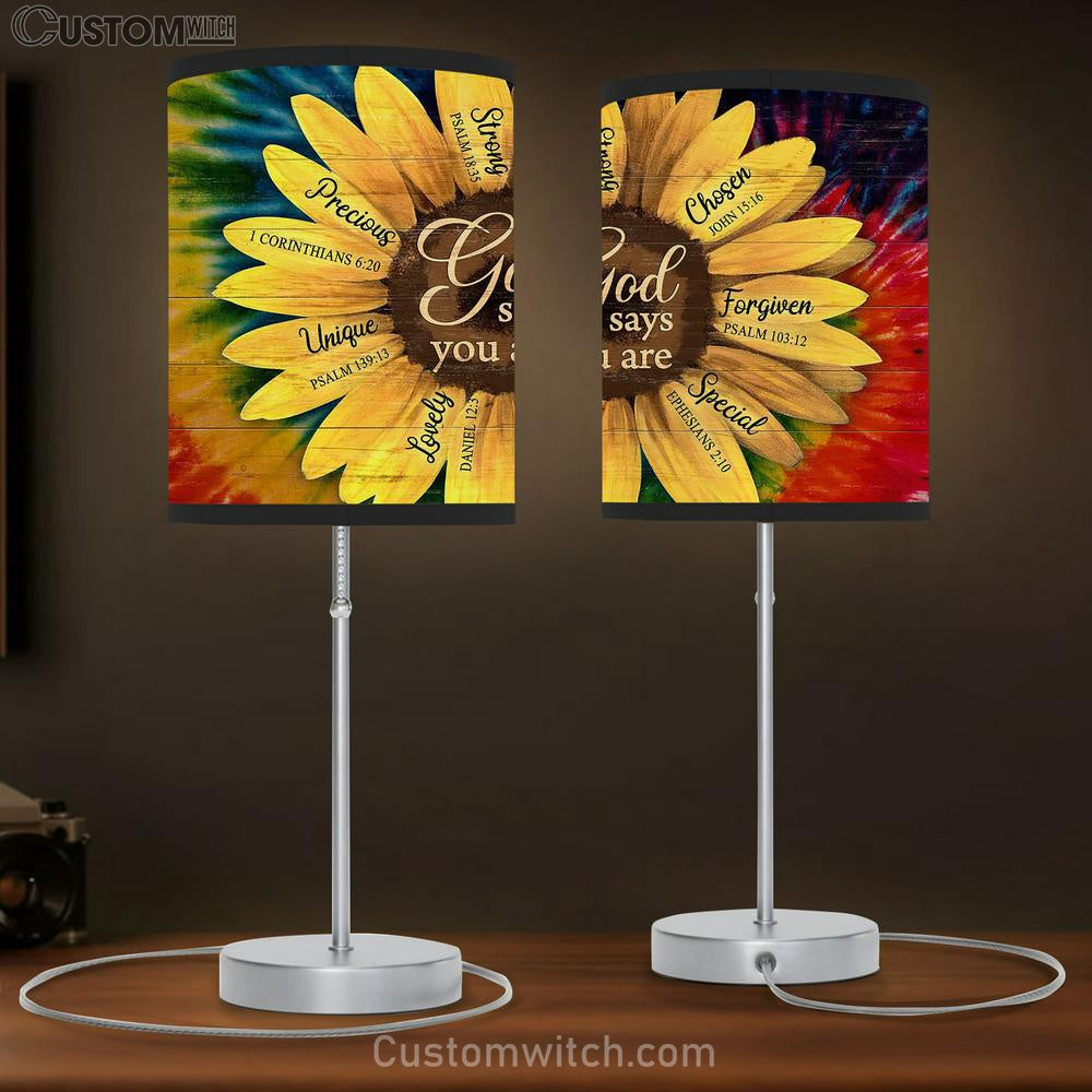 Sunflower God Says You Are Table Lamb Art - Bible Verse Lamb Gift - Christian Bedroom Decor