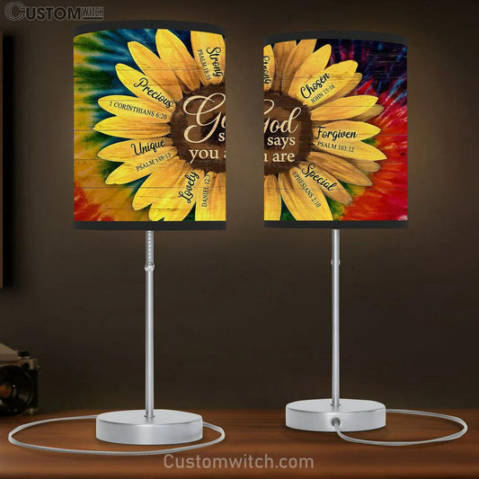 Sunflower God Says You Are Table Lamb Art - Bible Verse Lamb Gift - Christian Bedroom Decor
