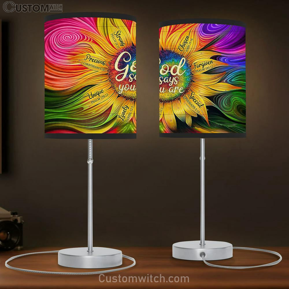 Sunflower God Says You Are Unique Table Lamb Art - Bible Verse Lamb Gift - Christian Bedroom Decor